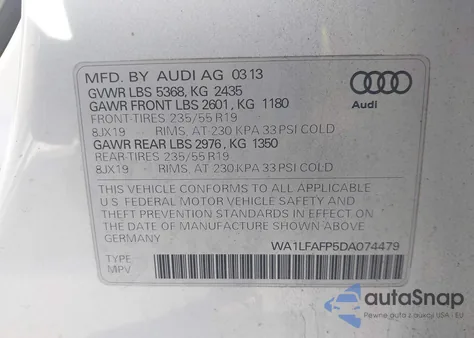 2013 Audi Q5 2.0T Premium from USA, damaged, VIN WA1LFAFP5DA074479